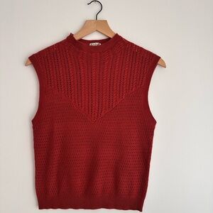 Free People Red Sleeveless Knit Vest with Textured Yoke